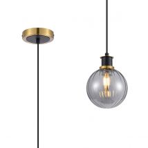 Plattsburgh 1.3m Pendant, 1 Light E14 IP44 With 15cm Round Segment Glass Shade, Brass, Smoke Plated & Satin Black