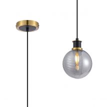 Plattsburgh 1.3m Pendant, 1 Light E14 IP44 With 15cm Round Textured Smooth/Ribbed Glass Shade, Brass, Smoke Plated & Satin Black