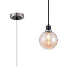 Plattsburgh 1.3m Pendant, 1 Light E14 IP44 With 15cm Round Glass Shade, Satin Nickel, Amber Plated & Satin Black