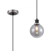 Plattsburgh 1.3m Pendant, 1 Light E14 IP44 With 15cm Round Glass Shade, Satin Nickel, Smoke Plated & Satin Black