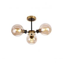 Plattsburgh Semi Ceiling, 3 Light E14 IP44 With 15cm Round Glass Shade, Brass, Amber Plated & Satin Black