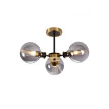 Plattsburgh Semi Ceiling, 3 Light E14 IP44 With 15cm Round Textured Smooth/Ribbed Glass Shade, Brass, Smoke Plated & Satin Black