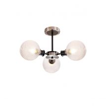 Plattsburgh Semi Ceiling, 3x E14 IP44 With 15cm Round Textured Diamond Pattern Glass Shade, Satin Nickel, Clear & Satin Black