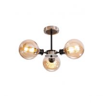 Plattsburgh Semi Ceiling, 3 Light E14 IP44 With 15cm Round Segment Glass Shade, Satin Nickel, Amber Plated & Satin Black