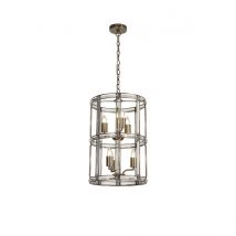 Vestal 38cm Small Round Column Pendant, 6 Light E27, Antique Brass