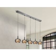 Ari 5 Light Dimmable Crystal Hanging Ceiling Pendant with Remote Control Chrome, Mirror, G9