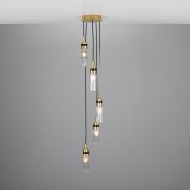 Seoul Outdoor 5 Light, Satin Brass, Prismatic Tube, IP65
