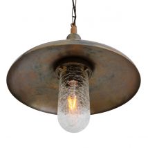 Morgan Outdoor Pendant, Antique Brass, Crackled Glass, IP65