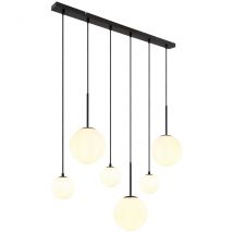 Hallie Cluster Pendant Ceiling Light Matt Black Opal Glass Shade 6x E27