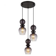 Clarity Cluster Pendant Ceiling Light Matt Black Smoke Glass Shade 3x E27