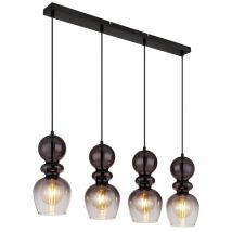 Clarity Bar Pendant Ceiling Light Matt Black Smoke Glass Shade 4x E27