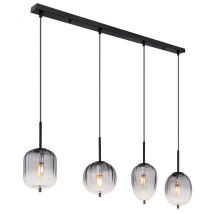 Attila Bar Pendant Ceiling Light Matt Black Smoke Glass Shade 4x E14