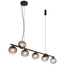Dallerta Bar Pendant Ceiling Light Matt Black Smoke Glass Shade 7x G9
