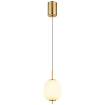Ewald Globe Pendant Ceiling Light Brass-Coloured Opal Glass Shade LED 3000K