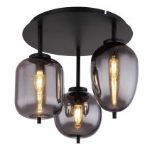 Blacky Globe Ceiling Light Matt Black Smoke Glass Shade 3x E14