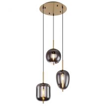 Blacky I Cluster Pendant Ceiling Light Brass-Coloured Glass Shade 3x E14