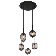 Blacky Cluster Pendant Ceiling Light Matt Black Smoke Glass Shade 5x E14