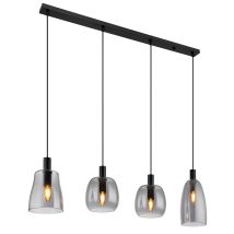 Garri Bar Pendant Ceiling Light Matt Black Smoke Glass Shade 4x E14