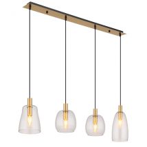 Garri Bar Pendant Ceiling Light Brass-Coloured Clear Glass Shade 4x E14