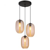 Jefrey Cluster Pendant Ceiling Light Matt Black Amber Glass Shade 3x E27