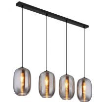Jefrey Bar Pendant Ceiling Light Matt Black Smoke Glass Shade 4x E27
