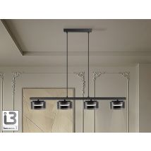 Olaia Bar Pendant Ceiling Light Black, Smoky 4xGX53 3000K 660lm