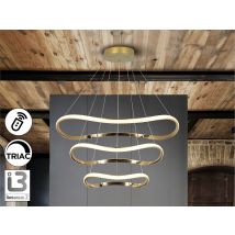 Naos Triple Ring Pendant Ceiling Light Rose Gold LED 3000K Dimmable Remote Control