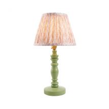 Bibury Satin Cotswold Green Paint Table Lamp with Peachy Keen Fabric Leaf Shade 20cm B22