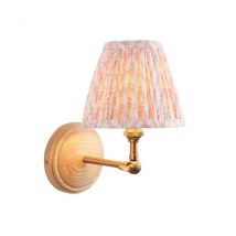 Wood Wing Ash Wood Wall Light with Peachy Keen Fabric Leaf Shade 16cm B22