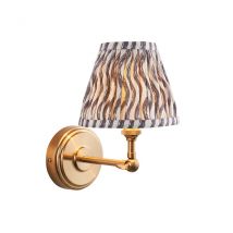 Step Wing Brushed Aged Brass Plate Wall Light with Pearl Grey Fabric Ripple Shade 16cm B22