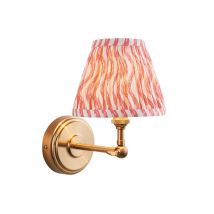 Step Wing Brushed Aged Brass Plate Wall Light with Coral Pink Fabric Ripple Shade 16cm B22