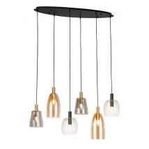 Divine 6 Light Multi,Drop Pendant Black, Coloured Glass