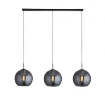 Amsterdam 3 Light Matt Black Bar Ceiling Pendant Round Smokey Glass Shades