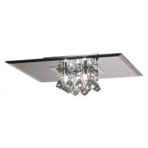 Theo Flush Ceiling, 400mm Square, 5 Light G9 Polished Chrome, Smoked Mirror, Smoked Crystal