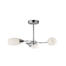 Denia Semi Flush Ceiling 3 Light E14 Polished Chrome, Opal Glass