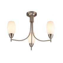 Devon Semi Flush Ceiling 3 Light E14 Satin Nickel, Opal Glass