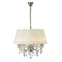 Olivia Ceiling Pendant with Cream Shade 8 Light Antique Brass, Crystal