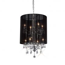 Ella Ceiling Pendant with Black Shade 8 Light Polished Chrome, Crystal
