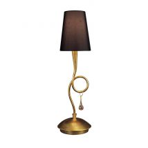 Paola Table Lamp 1 Light E14, Gold Painted with Black Shade & Amber Glass Droplets