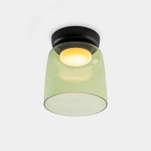 Levels Single Dome 22cm Bowl Semi Flush Ceiling Light Black, Green LED 28W CCT 2700-3000-4000K Phase Cut Dimming