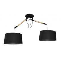 Nordica Ceiling Pendant with Black Shade 2 Light E27, Matt Black, Beech with Black Shades