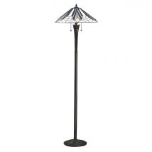 Astoria 2 Light Floor Lamp Black, Tiffany Style Glass, E27