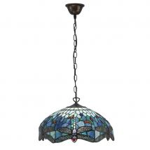 Dragonfly Tiffany 3 Light Medium Ceiling Pendant Bronze, Blue