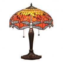 Dragonfly 2 Light Medium Table Lamp Dark Bronze, Yellow, Tiffany Style Glass, E27
