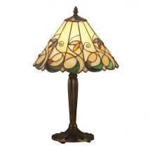 Jamelia 1 Light Small Table Lamp Tiffany Glass, Dark Bronze Paint with Highlights, E27