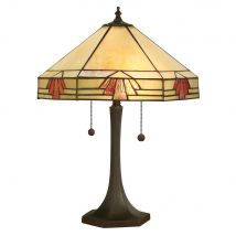 Nevada 2 Light Medium Table Lamp Dark Bronze, Tiffany Glass, E27