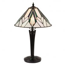 Astoria 1 Light Small Table Lamp Black, Tiffany Style Glass, E14