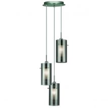 Duo 3 Light Cluster Pendant Chrome, Smoked Glass On Plate, E14