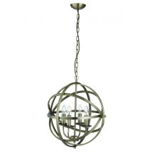 Orbit 4 Light Spherical Cage Ceiling Pendant Antique Brass, E14