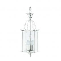 3 Light Ceiling Lantern Pendant Chrome, Clear Glass, E14